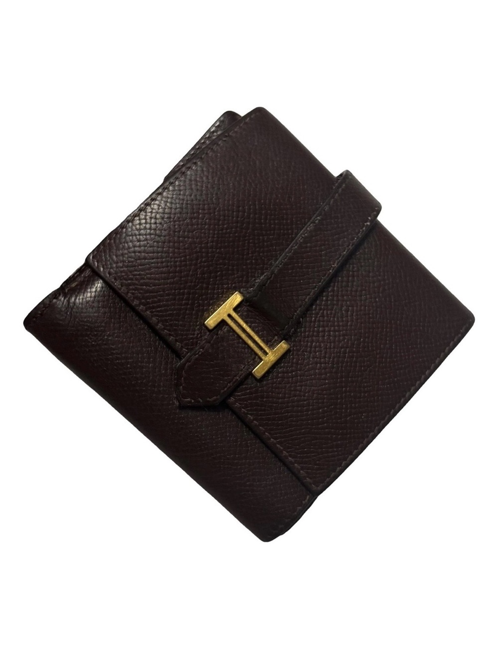 Hermès AUTHENTIC 2007 Dark Brown Bearn Gold H Classic Small Leather Wallet